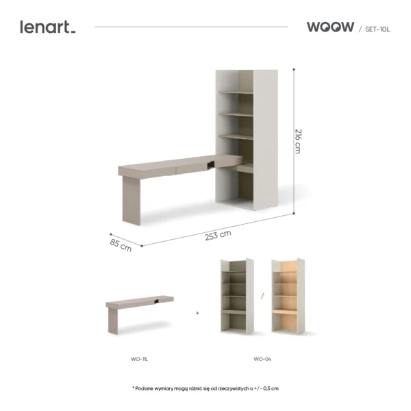 wymiary produktu SET-WOS10L regał eukaliptus
