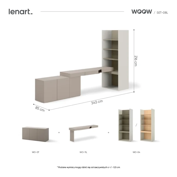 wymiary produktu SET-WOS8L regał eukaliptus