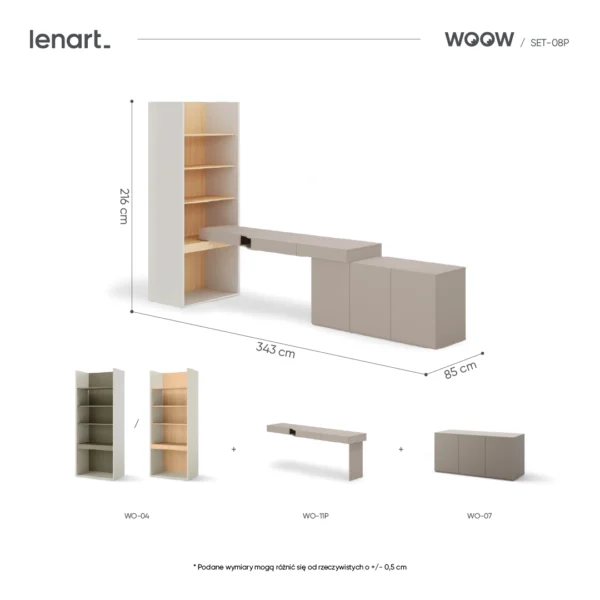wymiary produktu SET-WOS8P regał vincenza