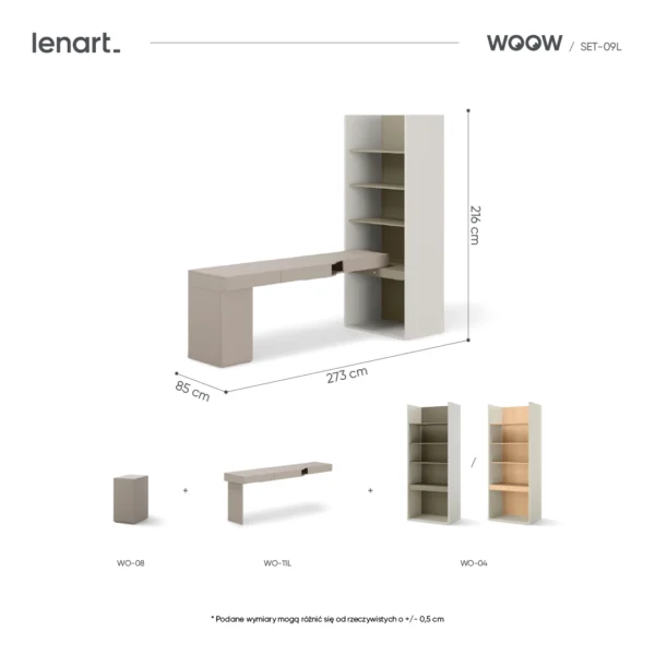 wymiary produktu SET-WOS9L regał eukaliptus