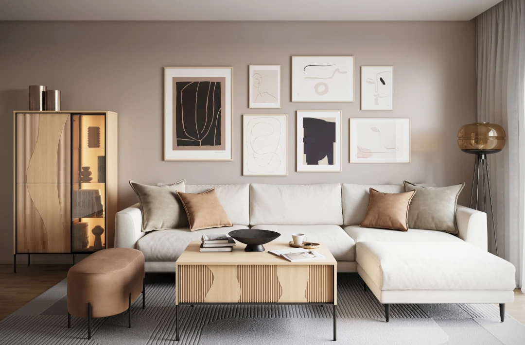 salon z komodą i witryną Flow